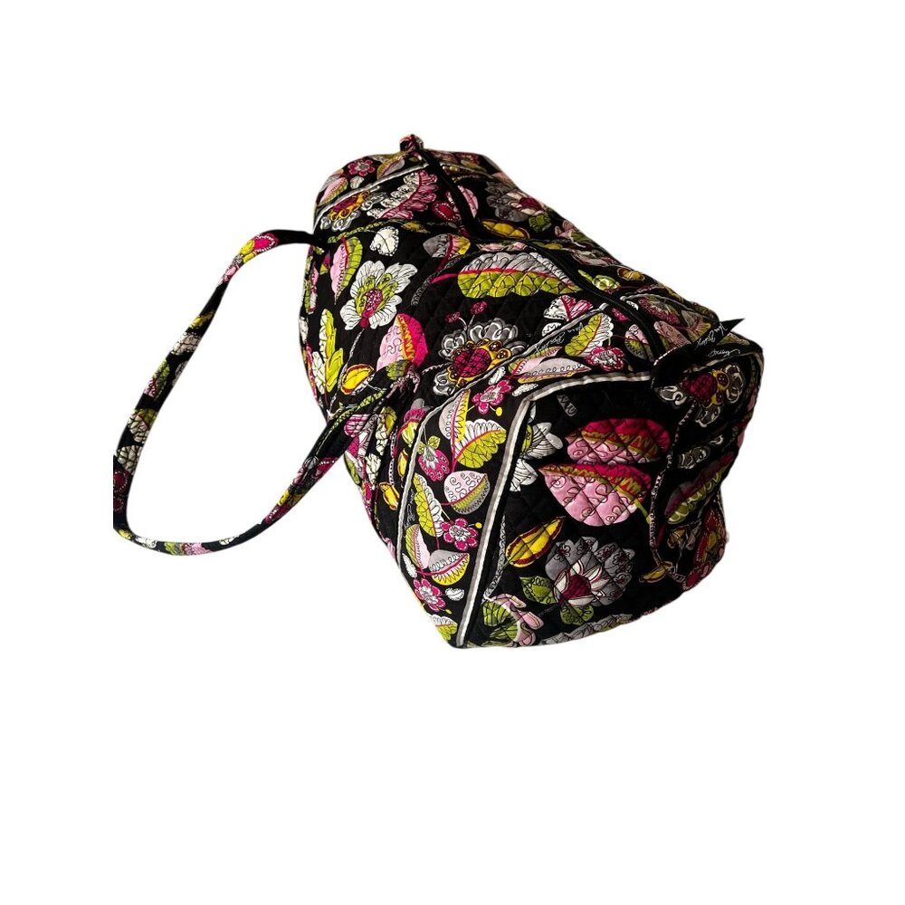 Vera Bradley Quilted Travel Tote Bag 20" Moon Blooms VGUC Black Pink Green White - Picture 12 of 16